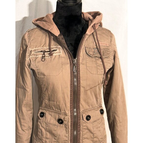 Billabong Jacket, Brown, Zipper, Distressed, Hood, Size Small - Picture 13 of 15